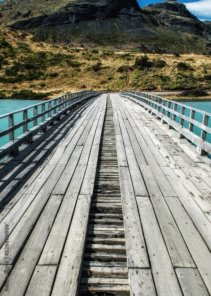 Fototapeta premium Bridge to an island in Torres del Paine National Park