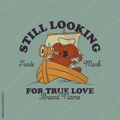 Cartoon emblem of sailing heart mascot with retro style