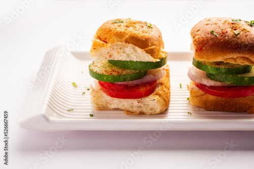 Mumbai style pav sandwich or leftover paav used for veg burger