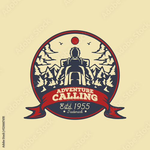 Vintage emblem of adventurer men in the wild