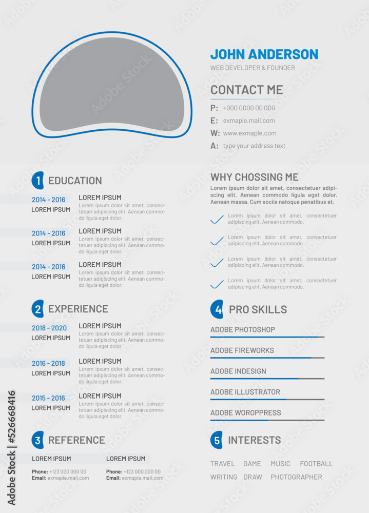 Professional modern resume or cv template Stock Vector | Adobe Stock