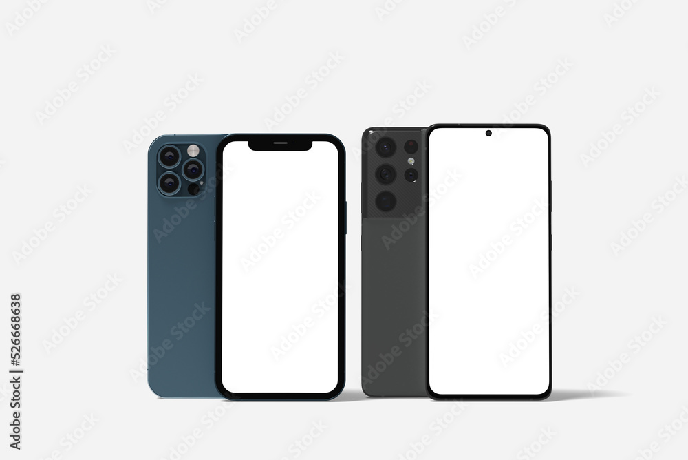 Realistic blank mobile mockup front view angle. 3d render Realistic blank mobile mockup front view angle. 3d render