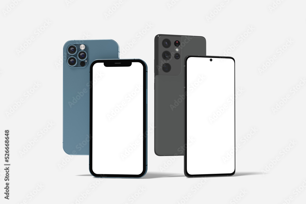 Realistic two mobile blank mockup. 3d render Realistic two mobile blank mockup. 3d render