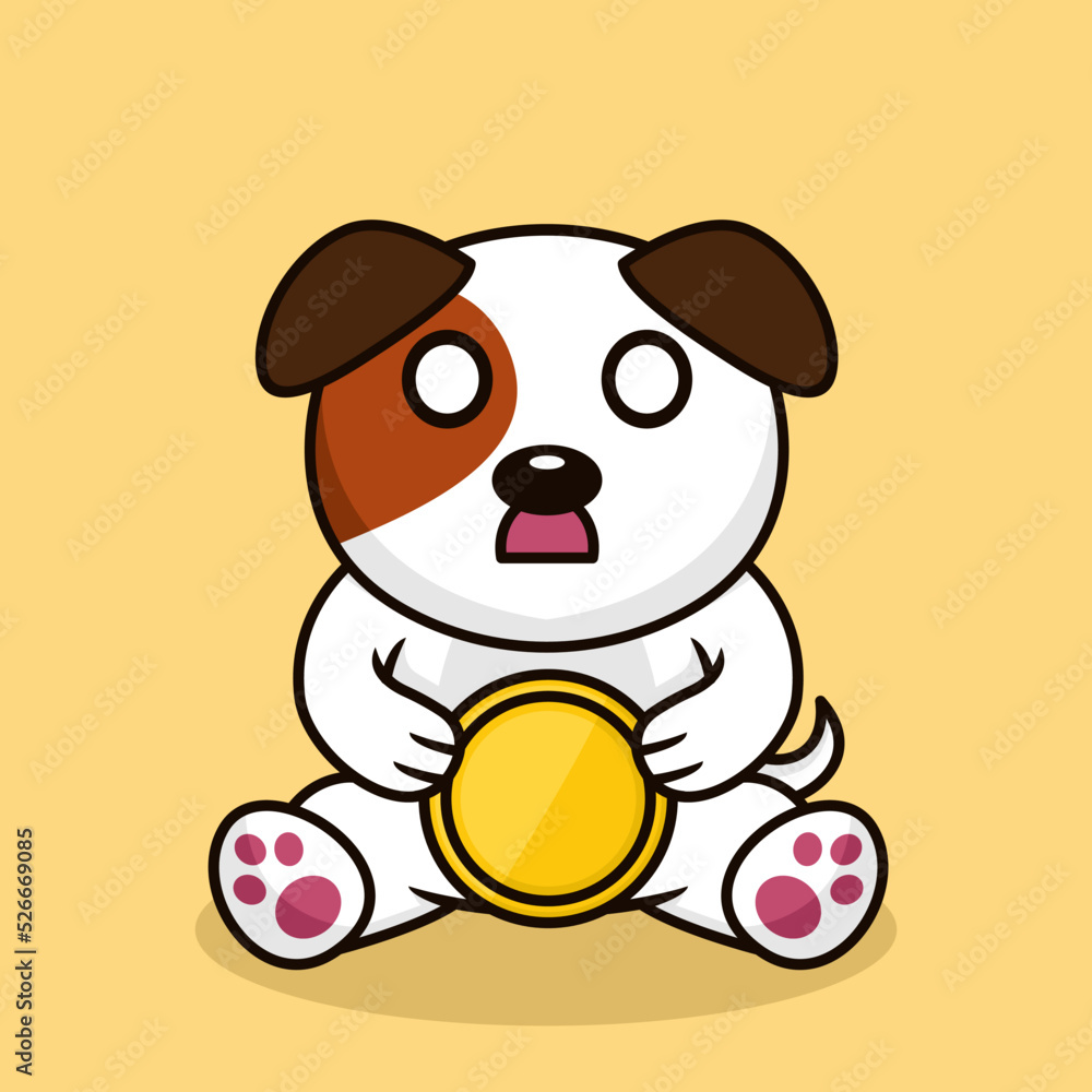 Fototapeta premium Vector illustration of premium cute dog holding gold coin
