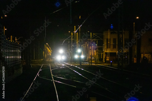 Trains lights at night