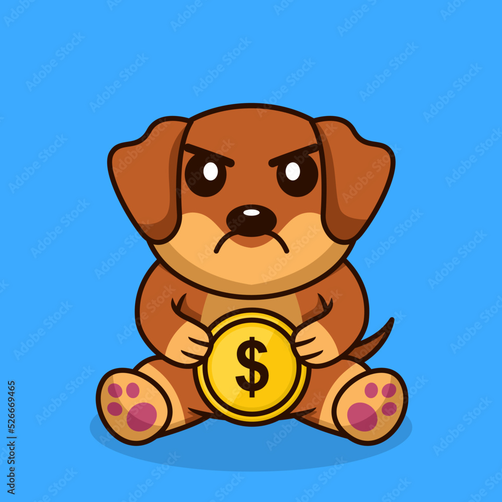 Vector illustration of premium cute dog holding gold coin