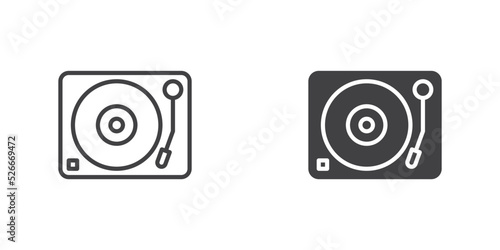 Dj turntable icon, line and glyph version