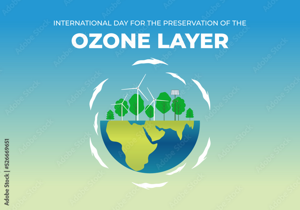 International day for the preservation of the ozone layer background banner poster with globe earth and plants on september 16th.