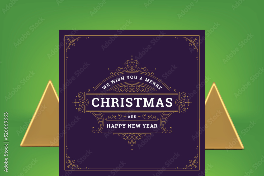 Premium Merry Christmas greeting card purple royal antique curved golden ornament vector Premium Merry Christmas greeting card purple royal antique curved golden ornament vector