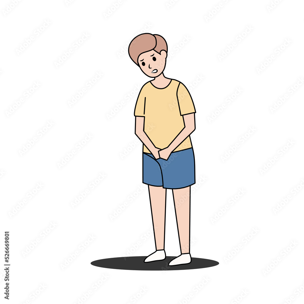 Children attitude, assertiveness and self-confidence,The boy stood nervously holding his hand,Vector illustration. Children attitude, assertiveness and self-confidence,The boy stood nervously holding his hand,Vector illustration.