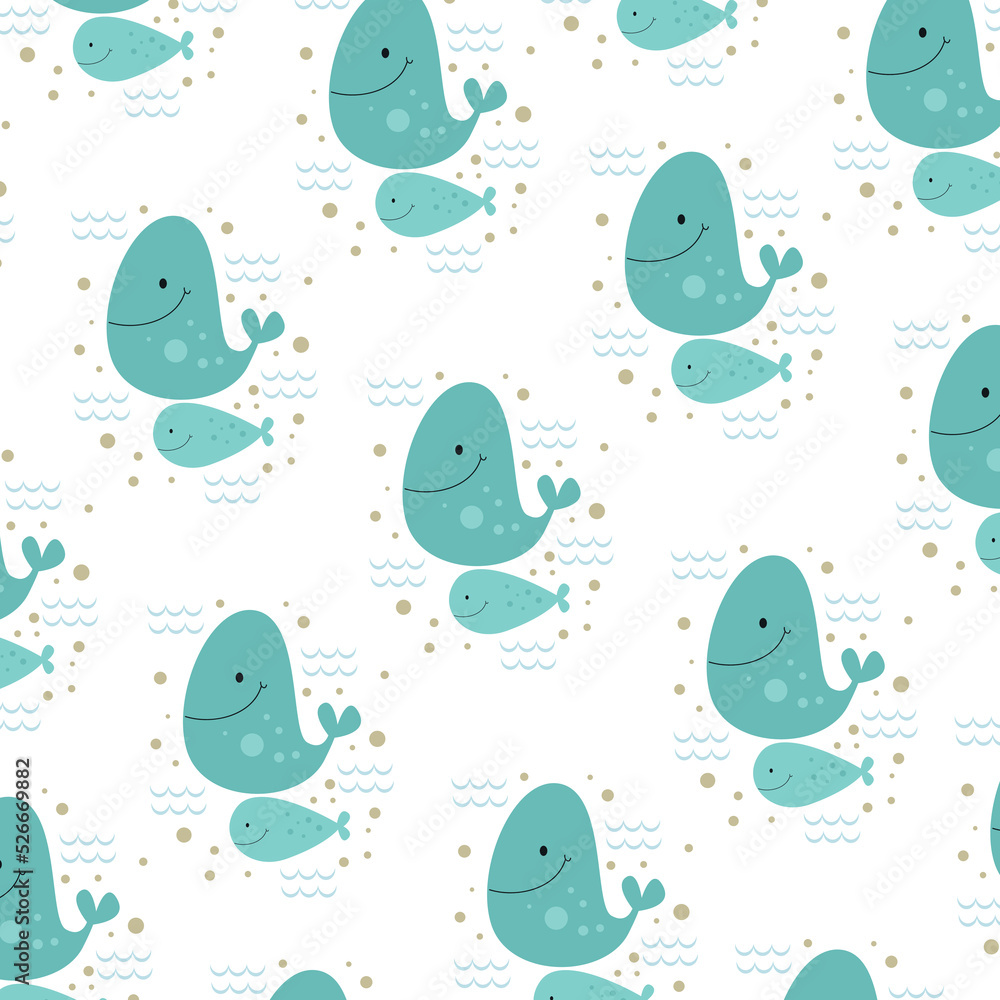 Cute mother and baby whale on white background Cute mother and baby whale on white background