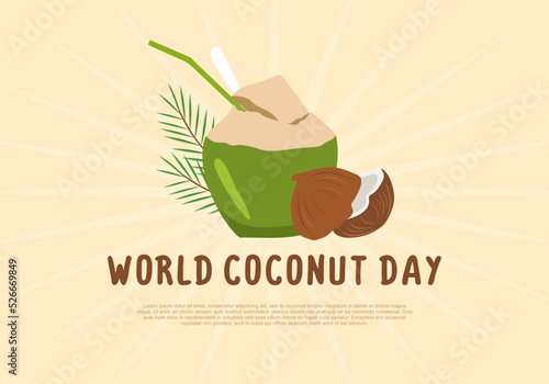 World coconut day background banner poster with green coconut on September 2.
