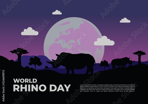 Wallpaper Mural World rhino day background banner poster with rhino in forest at night on september 22