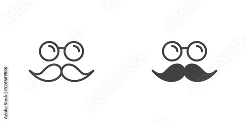 Glasses and mustache icon, line and glyph version