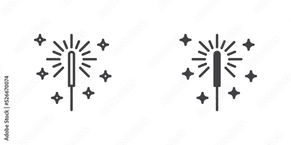 Naklejka premium Burning sparkler icon, line and glyph version