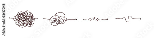 Simple line and complex easy way. Scribble doodle chaos mindset. Problem solving, difficult line. Vector hand drawn concept path