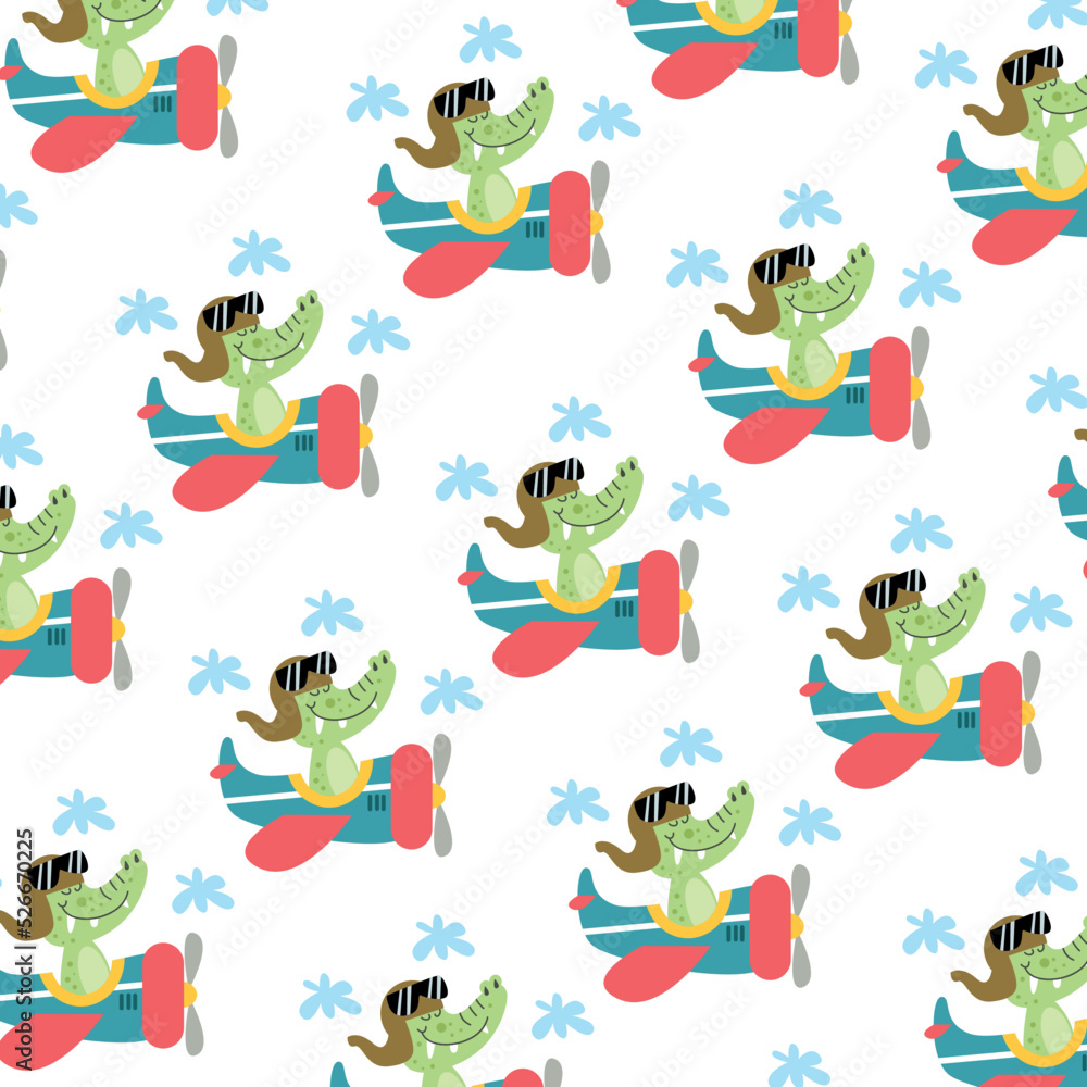 Fototapeta premium Crocodile pattern on a plane with happy feelings