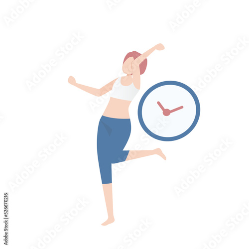 Woman in exercise clothes holding apple in hand,diet to lose weight,Tape Measure around Waist and Body Shape Slim Fit,vector illustration.