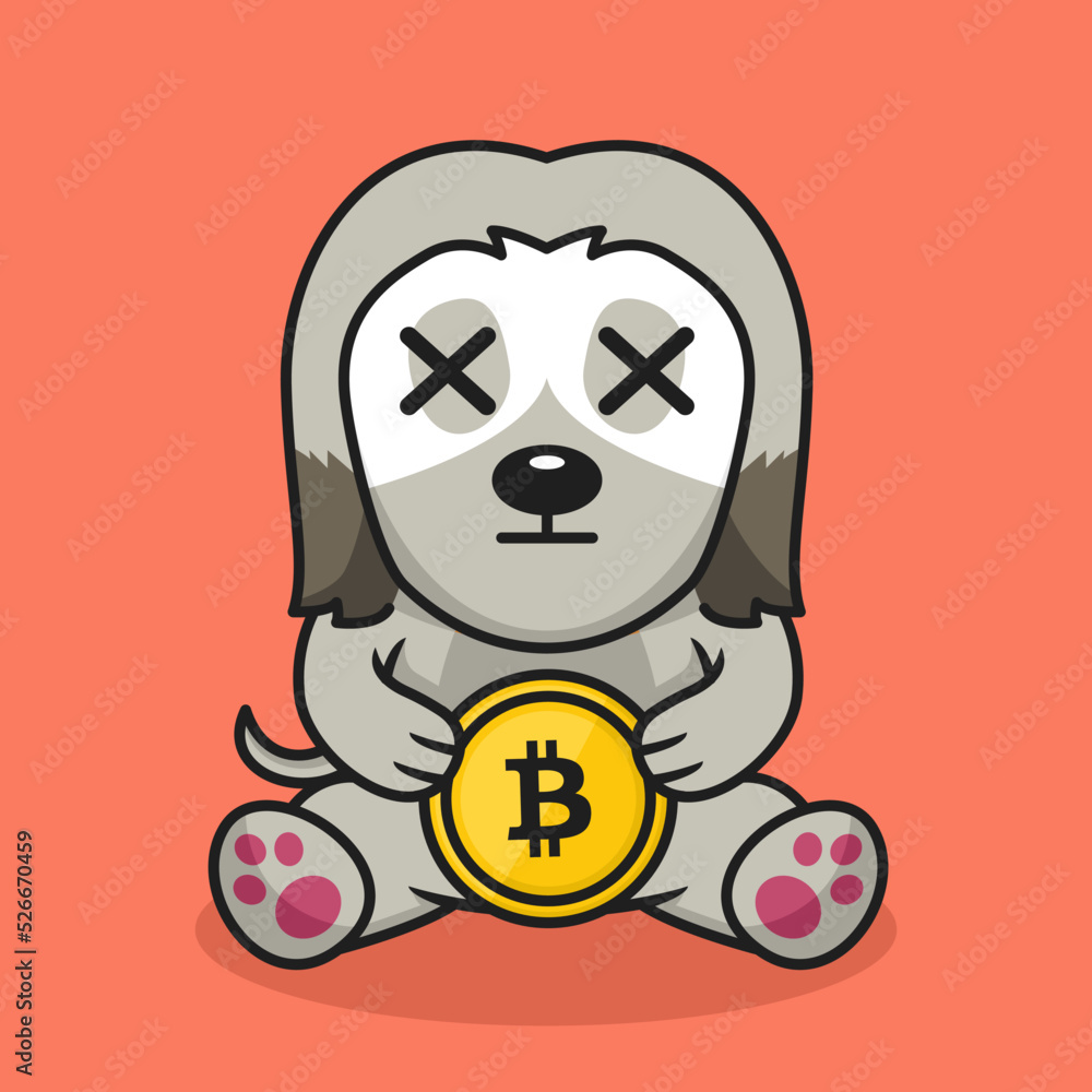 Vector illustration of premium cute dog holding gold coin Vector illustration of premium cute dog holding gold coin