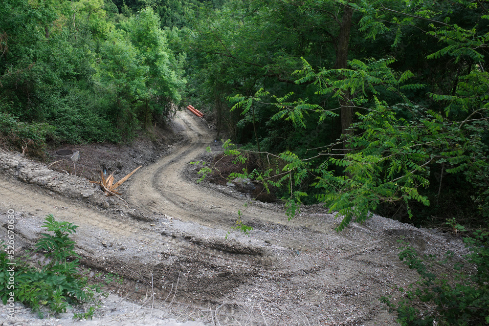 Construction of a road in the countryside Construction of a road in the countryside
