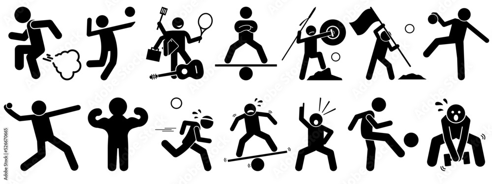 Man icon collection . people action pictogram set. flat vector illustration 