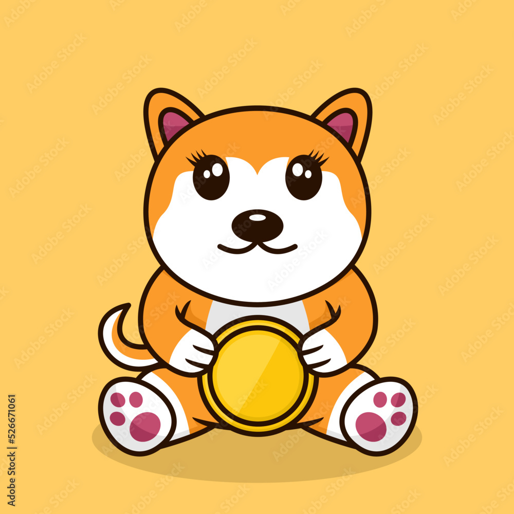 Vector illustration of premium cute dog holding gold coin Vector illustration of premium cute dog holding gold coin