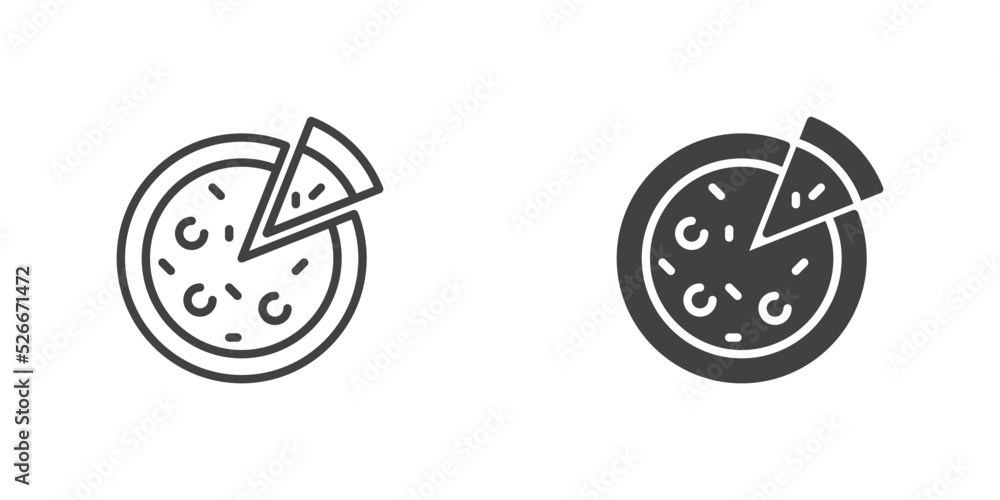 Pizza icon, line and glyph version Pizza icon, line and glyph version