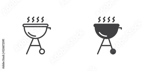 Barbecue grill icon, line and glyph version