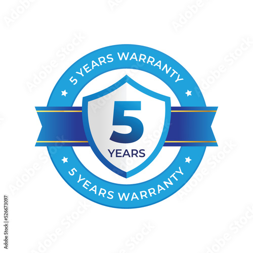 5 years warranty. label, sticker, seal, badge, icon, logo, sign. round minimalist vector warranty label