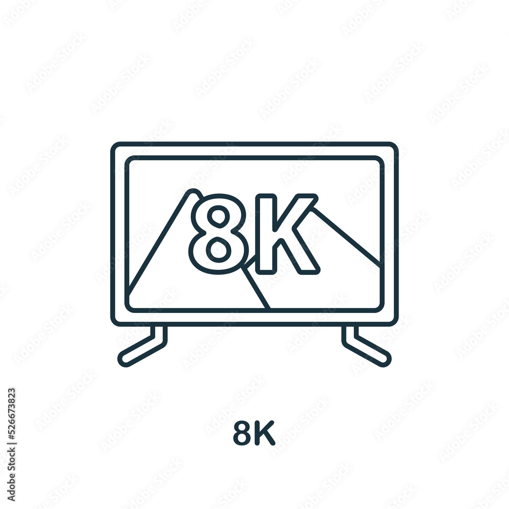 8K icon. Line simple icon for templates, web design and infographics 8K icon. Line simple icon for templates, web design and infographics