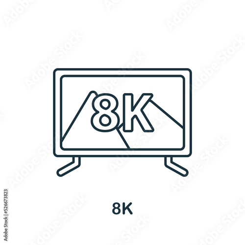 8K icon. Line simple icon for templates, web design and infographics
