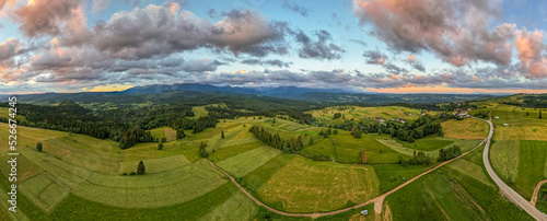Fototapeta Naklejka Na Ścianę i Meble -  Mountains landscape at summer in Podhale region in Poland. Drone panorama