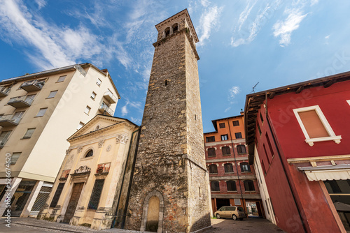 Spilimbergo downtown, small ancient Church of San Giovanni dei Battuti (Saint John), 1346-1746. Pordenone province, Friuli-Venezia Giulia, Italy, southern Europe.  photo