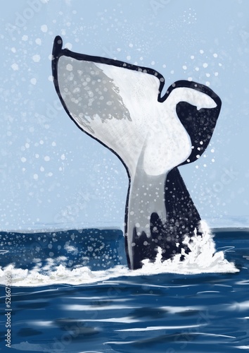 Quadro em tela a whale thrashing water with tail
