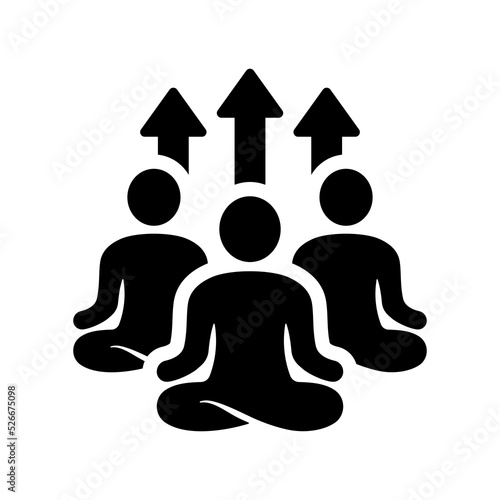 Group Yoga Exercise Class Silhouette Icon. Sport Fitness and Meditation People Black Pictogram. Healthy Lifestyle, Relaxation Workout, Wellness Icon. Isolated Vector Illustration