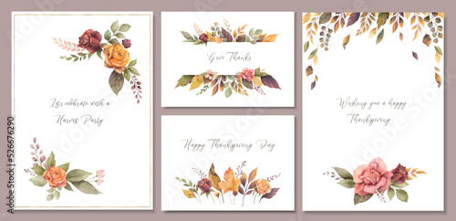 Watercolor vector sets of templates with autumn foliage.