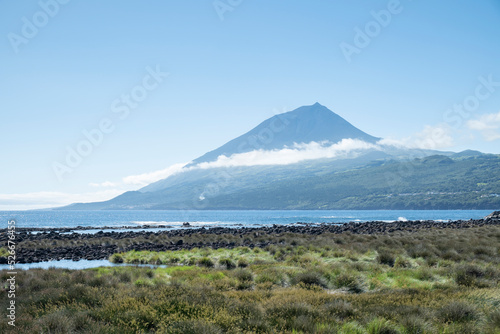 Portugal, Azores, Lajes Do Pico, Mount Pico and coastline of Pico Island photo