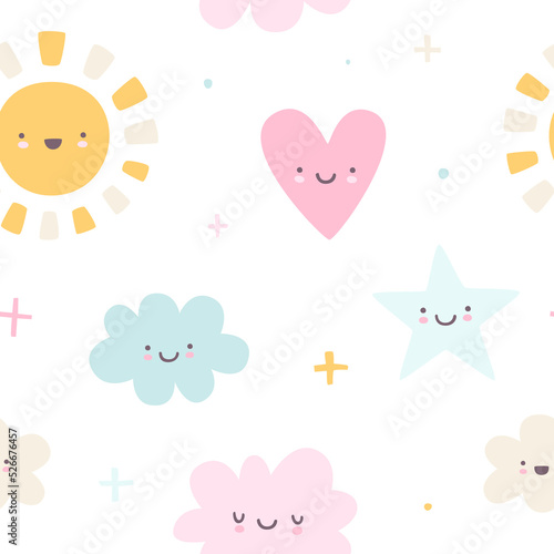 Cute scandinavian baby pattern. Naive kawaii vector seamless print for textile and fabric.