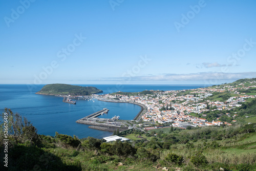 Portugal, Azores, Horta, View of coastal town on Faial Island photo