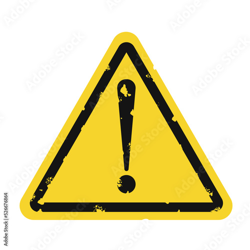 Weathered old worn grungy rusty rusted caution, warning, danger, attention please triangle yellow black exclamation mark sign illustration design isolated vector