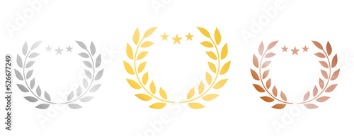 Laurel Wreath for Winner Silhouette Icon. Award Victory Circle Leaf Olive Branch Greek Pictogram. Vintage Emblem Gold Bronze Silver Champion Prize Certificate. Decoration Isolated Vector Illustration