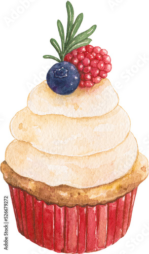 Cute cupcake dessert watercolor, PNG file no background