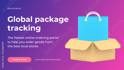 Global package tracking internet service web banner user interface GPS navigation 3d icon vector