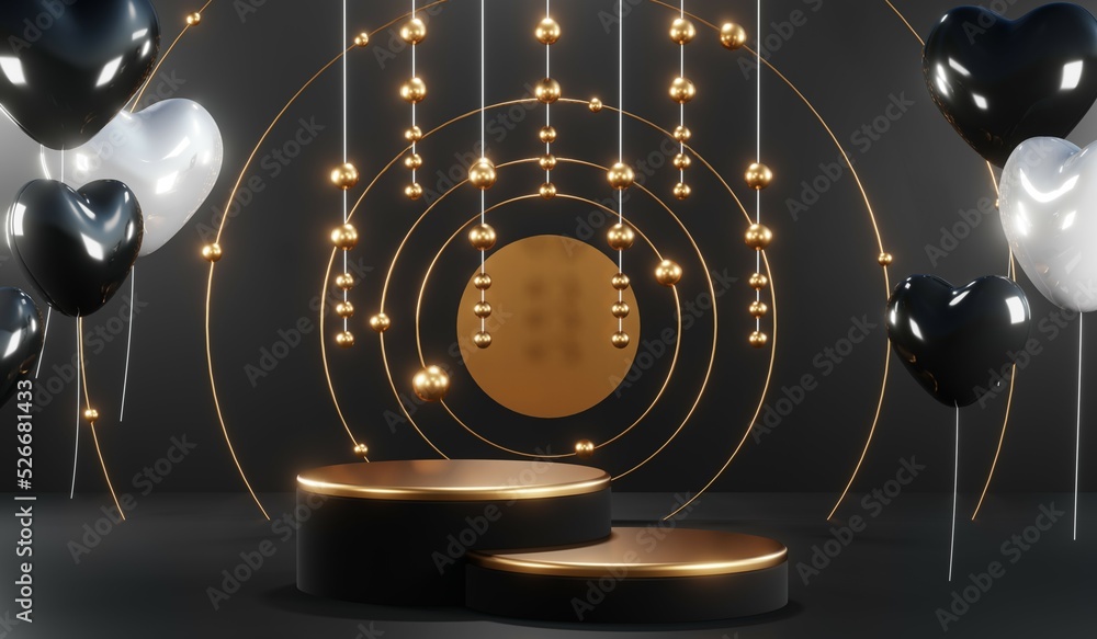 Obraz premium 3D rendering of blank product background for cream cosmetics Modern black podium background