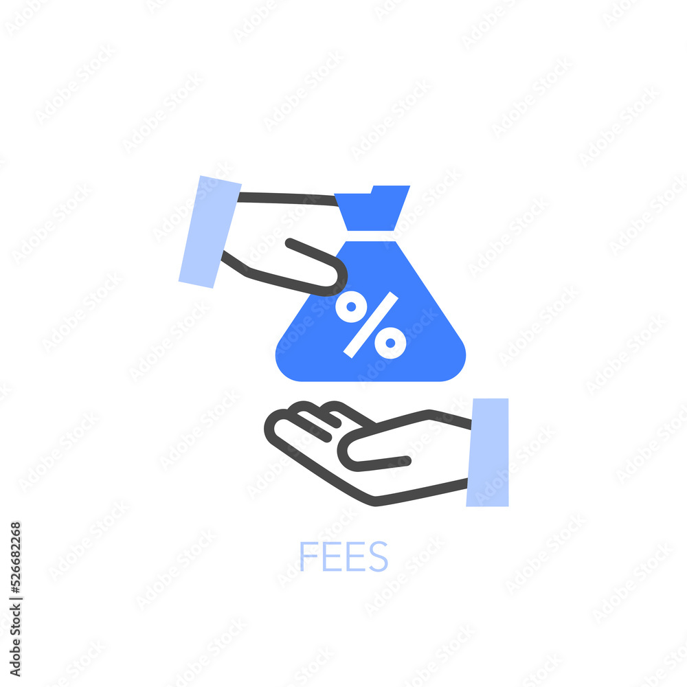 Simple visualised fees icon symbol with two hands and a bag of money. Simple visualised fees icon symbol with two hands and a bag of money.