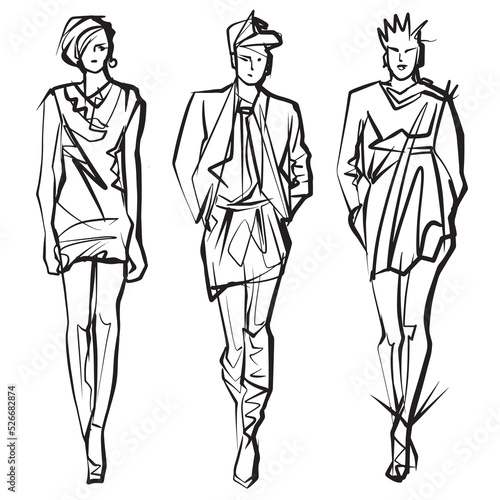 Fashion models. Sketch. Fashion woman. Female model. Hand drawn fashion lady. Sketch