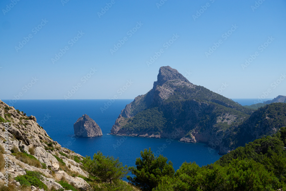 Views from the viewpoint es Colomer, in Mallorca, the Balearic Islands, Spain.