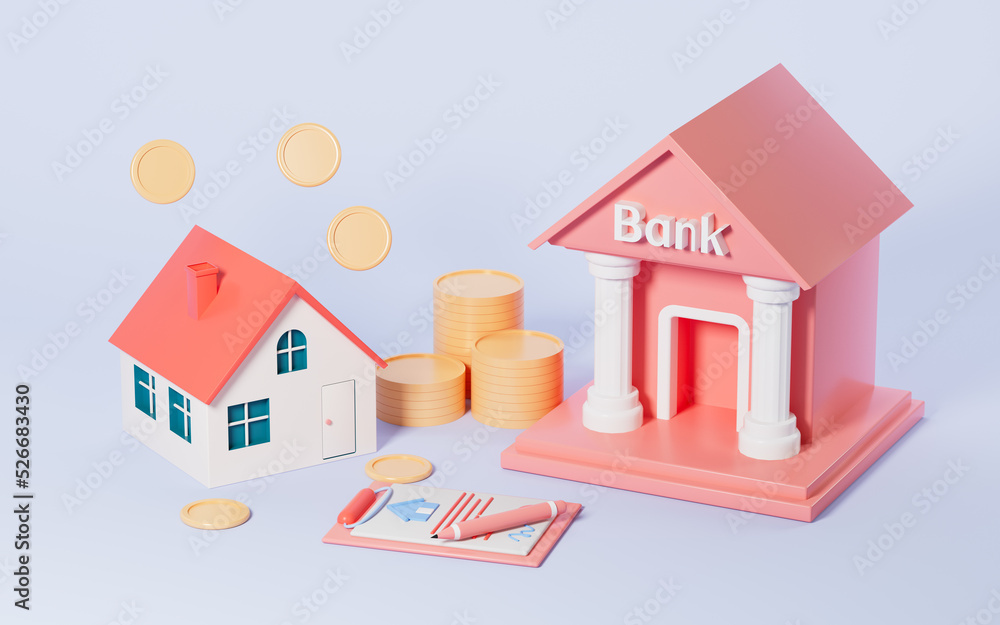 House property mortgage to obtain loans, house loan and mortgage concept, 3d rendering. House property mortgage to obtain loans, house loan and mortgage concept, 3d rendering.