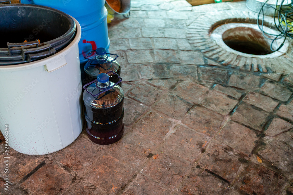 underground cellar for storing wine in a winery Stock Photo