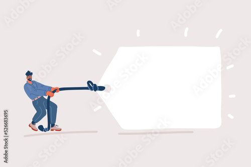 Vector illustration of man pulling a big white banner.